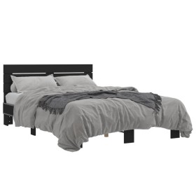 Engineered wood and black metal bed frame 120x200cm by vidaXL, Beds and slatted bases - Ref: Foro24-3280152, Price: 141,58 €,...