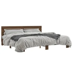 Estructura cama madera ingeniería metal marrón roble 200x200 cm de vidaXL, Camas y somieres - Ref: Foro24-3280131, Precio: 16...