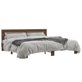Estructura cama madera ingeniería metal marrón roble 200x200 cm de vidaXL, Camas y somieres - Ref: Foro24-3280131, Precio: 16...