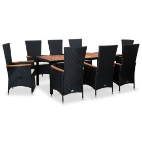 9-teiliges Garten-Essset und schwarze Kissen aus synthetischem Rattan von vidaXL, Gartensets - Ref: Foro24-47682, Preis: 900,...