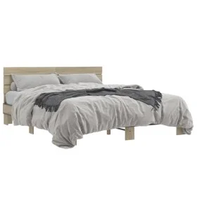 Sonoma oak metal engineered wood bed frame 160x200 cm by vidaXL, Beds and slatted bases - Ref: Foro24-3280138, Price: 145,90 ...