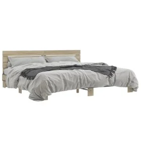 Estructura cama madera ingeniería metal roble Sonoma 180x200 cm de vidaXL, Camas y somieres - Ref: Foro24-3280133, Precio: 15...