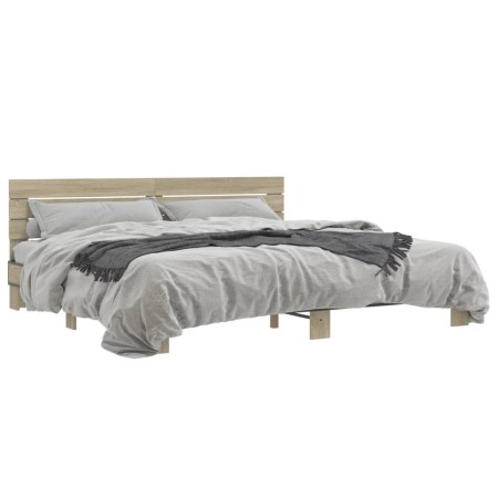 Engineered wood metal bed frame Sonoma oak 180x200 cm by vidaXL, Beds and slatted bases - Ref: Foro24-3280133, Price: 156,21 ...