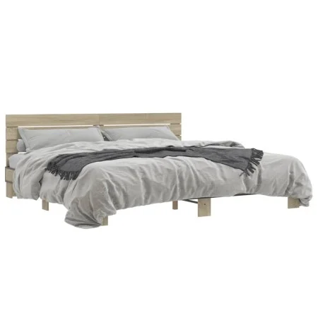 Estructura cama madera ingeniería metal roble Sonoma 180x200 cm de vidaXL, Camas y somieres - Ref: Foro24-3280133, Precio: 15...