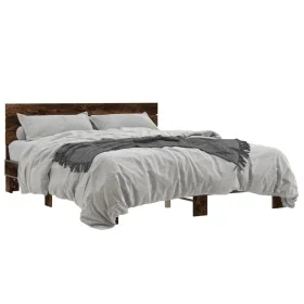 Engineered wood bed frame metal smoked oak 150x200cm by vidaXL, Beds and slatted bases - Ref: Foro24-3280144, Price: 145,05 €...