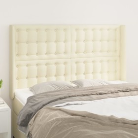 Cabecero con orejas cuero sintético crema 147x16x118/128cm