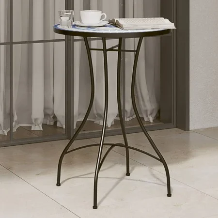 Mesa de bistró de mosaico cerámica azul y blanco Ø50x70 cm de vidaXL, Mesas de jardín - Ref: Foro24-4003399, Precio: 81,69 €,...