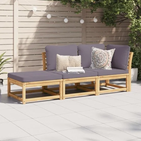 3-teiliges Gartenmöbel-Set mit Akazienholz und Kissen. von vidaXL, Modulare Sofas für den Außenbereich - Ref: Foro24-3214327,...
