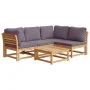 Gartenmöbel-Set 5-teilig mit massiven Akazienholzrahmen und Kissen von vidaXL, Modulare Sofas für den Außenbereich - Ref: For...