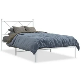 Metal bed frame with white headboard 107x203 cm by vidaXL, Beds and slatted bases - Ref: Foro24-376547, Price: 77,79 €, Disco...