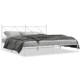 White metal bed frame with headboard 200x200 cm by vidaXL, Beds and slatted bases - Ref: Foro24-376558, Price: 125,08 €, Disc...