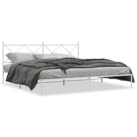 Bettgestell aus weißem Metall mit Kopfteil 200x200 cm von vidaXL, Betten und Lattenroste - Ref: Foro24-376558, Preis: 125,08 ...