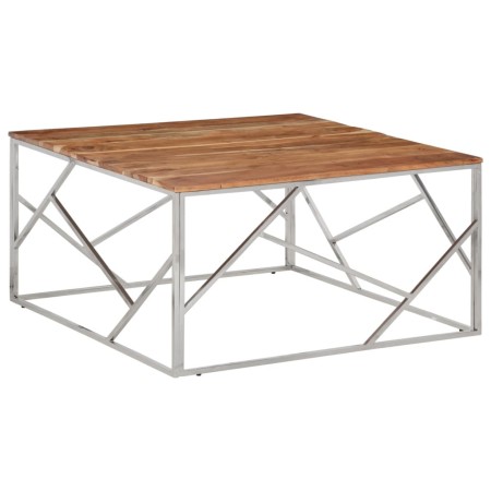 Mesa de centro acero inoxidable y madera maciza acacia plateado by vidaXL, Coffee table - Ref: Foro24-349959, Price: 128,90 €...