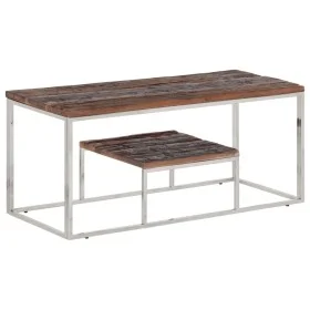 Mesa de centro acero inoxidable madera maciza traviesa plateado de vidaXL, Mesas de centro - Ref: Foro24-350021, Precio: 98,5...