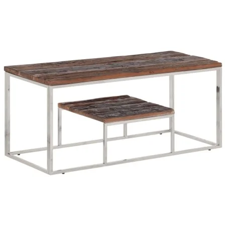 Mesa de centro acero inoxidable madera maciza traviesa plateado by vidaXL, Coffee table - Ref: Foro24-350021, Price: 98,53 €,...