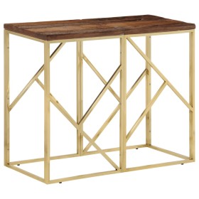 Mesa consola acero inoxidable madera maciza traviesa dorado