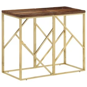 Mesa consola acero inoxidable madera maciza traviesa dorado by vidaXL, Side tables - Ref: Foro24-349990, Price: 102,16 €, Dis...