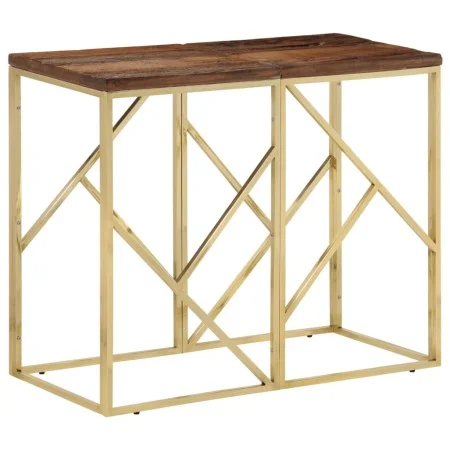 Edelstahl-Konsolentisch mit massiver Holzplatte und goldenem Querbalken. von vidaXL, Seitentische - Ref: Foro24-349990, Preis...