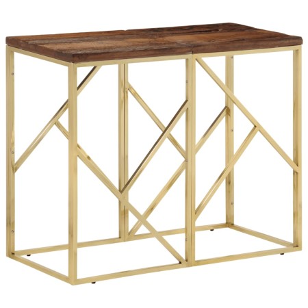 Mesa consola acero inoxidable madera maciza traviesa dorado by vidaXL, Side tables - Ref: Foro24-349990, Price: 103,08 €, Dis...