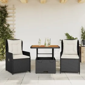 Mesita y sillas con cojines 3 piezas ratán sintético negro by vidaXL, Garden sets - Ref: Foro24-3262765, Price: 309,74 €, Dis...