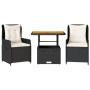 Kleiner Tisch und Stühle mit 3-teiligen schwarzen Kunststoff-Rattan-Kissen. von vidaXL, Gartensets - Ref: Foro24-3262765, Pre...