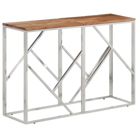 Mesa consola acero inoxidable y madera maciza acacia plateada by vidaXL, Side tables - Ref: Foro24-349999, Price: 85,69 €, Di...