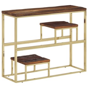 Edelstahl-Konsolentisch mit massiver Holzplatte und goldenem Querbalken. von vidaXL, Seitentische - Ref: Foro24-350014, Preis...