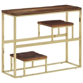 Edelstahl-Konsolentisch mit massiver Holzplatte und goldenem Querbalken. von vidaXL, Seitentische - Ref: Foro24-350014, Preis...