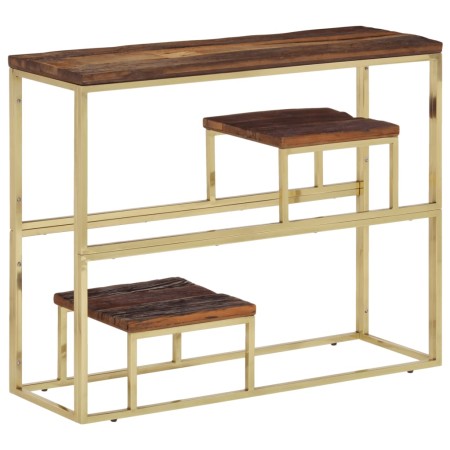 Mesa consola acero inoxidable madera maciza traviesa dorado by vidaXL, Side tables - Ref: Foro24-350014, Price: 111,56 €, Dis...