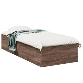Brown oak engineered wood bed frame 75x190 cm by vidaXL, Beds and slatted bases - Ref: Foro24-841992, Price: 78,02 €, Discoun...