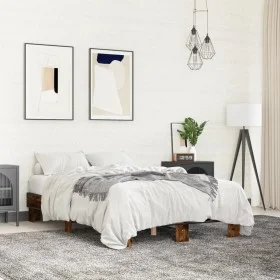 Engineered wood bed frame metal smoked oak 140x200cm by vidaXL, Beds and slatted bases - Ref: Foro24-845859, Price: 107,61 €,...