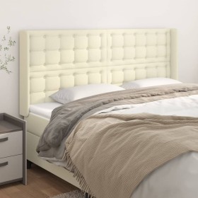 Cabecero con orejas cuero sintético crema 163x16x118/128cm