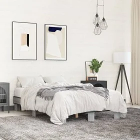 Sonoma gray metal engineered wood bed frame 120x190 cm by vidaXL, Beds and slatted bases - Ref: Foro24-845890, Price: 72,06 €...