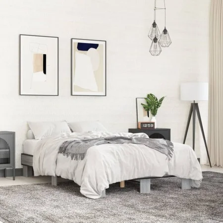 Estructura cama madera ingeniería metal gris Sonoma 120x190 cm de vidaXL, Camas y somieres - Ref: Foro24-845890, Precio: 72,0...