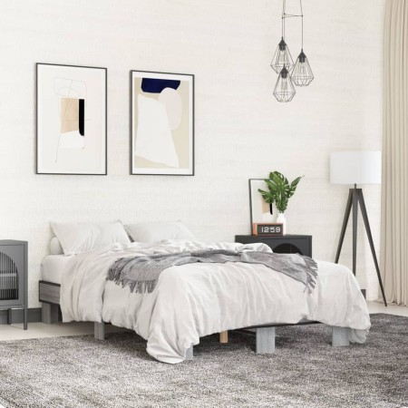 Sonoma gray metal engineered wood bed frame 120x190 cm by vidaXL, Beds and slatted bases - Ref: Foro24-845890, Price: 80,84 €...