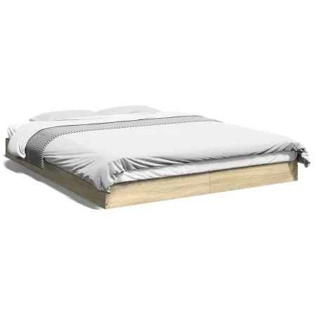 Sonoma oak engineered wood bed frame 160x200 cm by vidaXL, Beds and slatted bases - Ref: Foro24-842009, Price: 126,14 €, Disc...