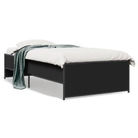 Black engineered wood and metal bed frame 75x190 cm by vidaXL, Beds and slatted bases - Ref: Foro24-845251, Price: 72,61 €, D...