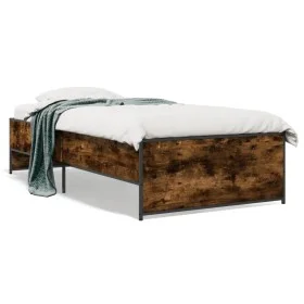 Engineered wood bed frame metal smoke oak 75x190 cm by vidaXL, Beds and slatted bases - Ref: Foro24-845253, Price: 84,98 €, D...