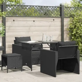 Gartensitzgruppe 4-teilig mit schwarzen Polstern aus synthetischem Rattan von vidaXL, Gartensets - Ref: Foro24-366359, Preis:...