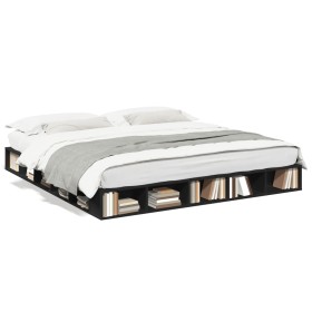 Black engineered wood bed frame 200x200 cm by vidaXL, Beds and slatted bases - Ref: Foro24-3280448, Price: 183,21 €, Discount: %