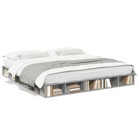 Estructura de cama madera de ingeniería gris hormigón 180x200cm de vidaXL, Camas y somieres - Ref: Foro24-3280457, Precio: 15...