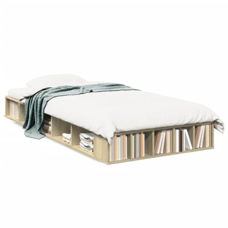 Sonoma oak engineered wood bed frame 75x190 cm by vidaXL, Beds and slatted bases - Ref: Foro24-3280533, Price: 110,27 €, Disc...