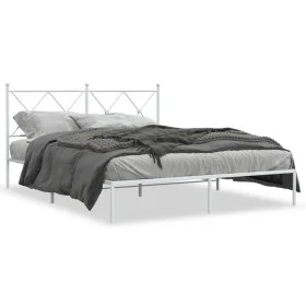 Metal bed frame with white headboard 150x200 cm by vidaXL, Beds and slatted bases - Ref: Foro24-376553, Price: 101,37 €, Disc...
