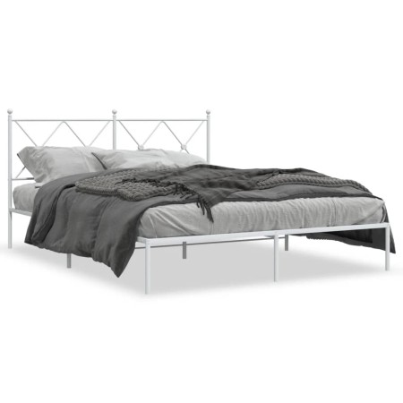 Estructura de cama de metal con cabecero blanca 150x200 cm de vidaXL, Camas y somieres - Ref: Foro24-376553, Precio: 102,69 €...