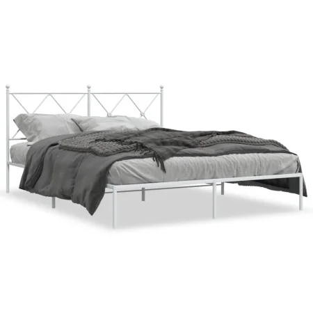 Metal bed frame with white headboard 150x200 cm by vidaXL, Beds and slatted bases - Ref: Foro24-376553, Price: 101,37 €, Disc...