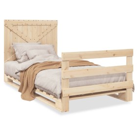 Bed frame with solid pine wood headboard 100x200 cm by vidaXL, Beds and slatted bases - Ref: Foro24-3281575, Price: 146,79 €,...