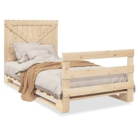 Bed frame with solid pine wood headboard 100x200 cm by vidaXL, Beds and slatted bases - Ref: Foro24-3281575, Price: 145,10 €,...