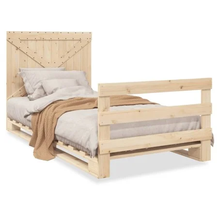Bed frame with solid pine wood headboard 100x200 cm by vidaXL, Beds and slatted bases - Ref: Foro24-3281575, Price: 145,10 €,...
