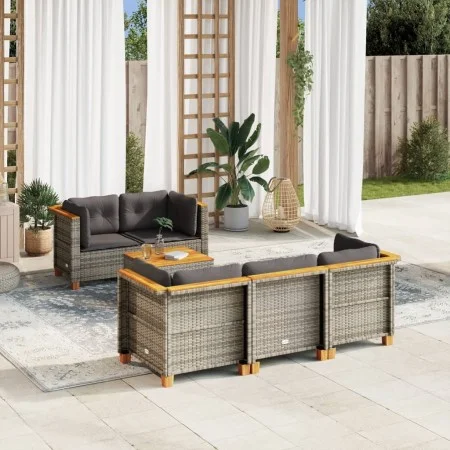 Gartenmöbel-Set, 6-teilig, mit grauen Polstern aus synthetischem Rattan. von vidaXL, Gartensets - Ref: Foro24-3261732, Preis:...