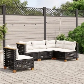 Gartenmöbel-Set 5-teilig mit schwarzen Polstern aus synthetischem Rattan von vidaXL, Gartensets - Ref: Foro24-3261836, Preis:...